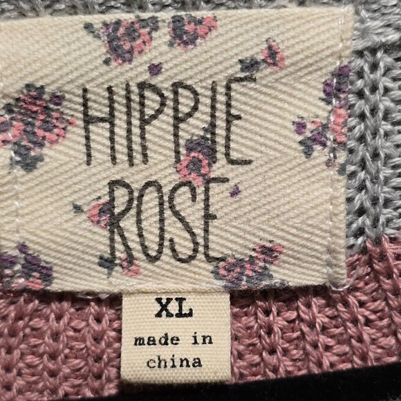 Hippie Rose Womens Gray Sweater Sz XL Pink White Striped Tie Front Y2k - Picture 6 of 7